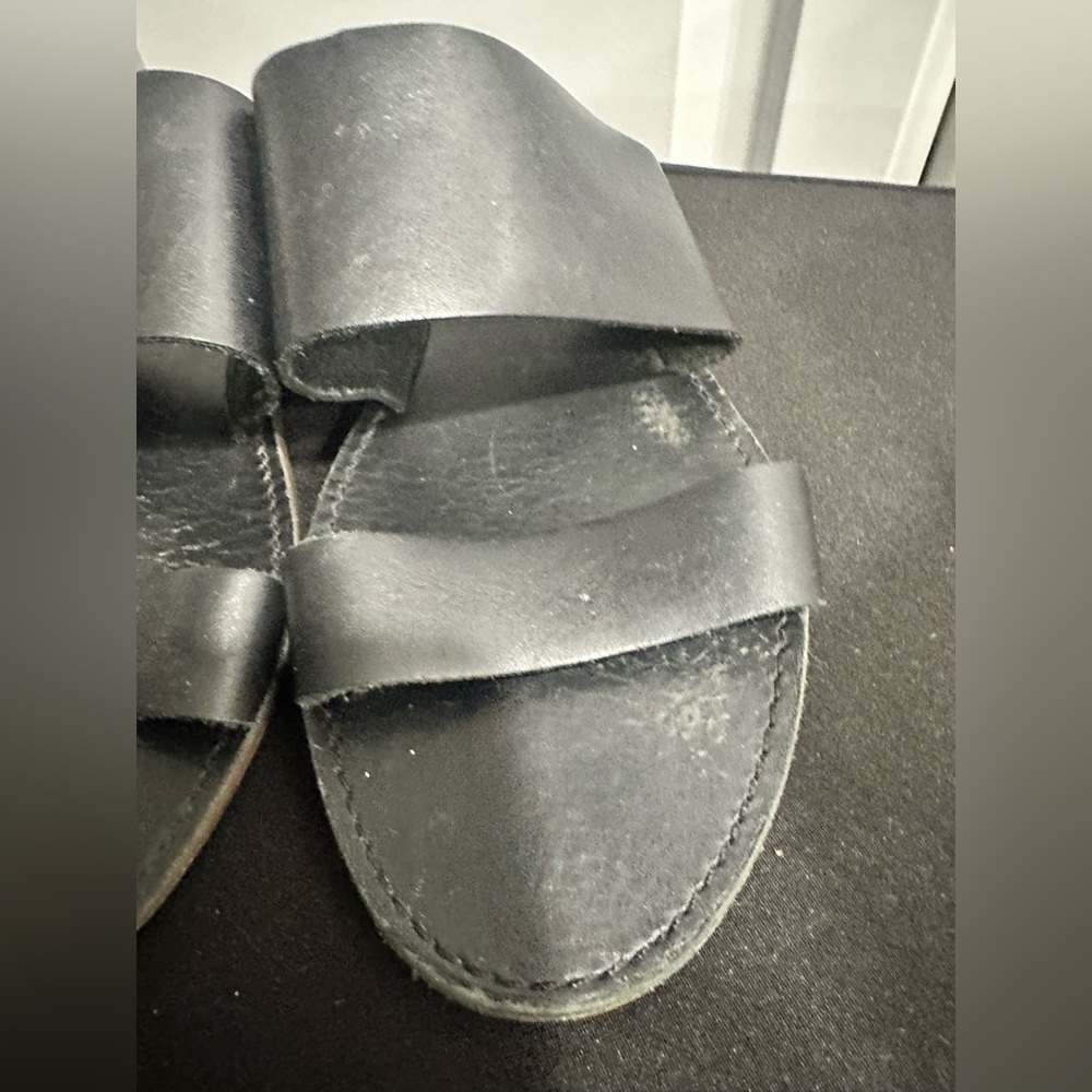 Madewell Boardwalk Black Leather Slides, Wide Band Flats Made in Brazil Sz 7 - Picture 8 of 10